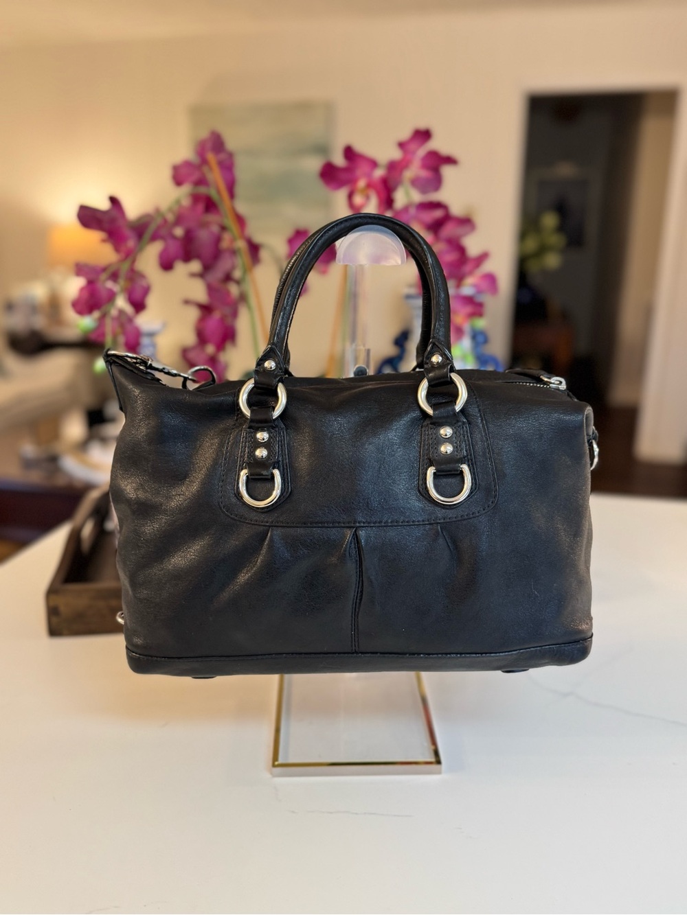 🖤💜 COACH ASHLEY BLACK LEATHER SATCHEL🖤💜 - Picture 6 of 12